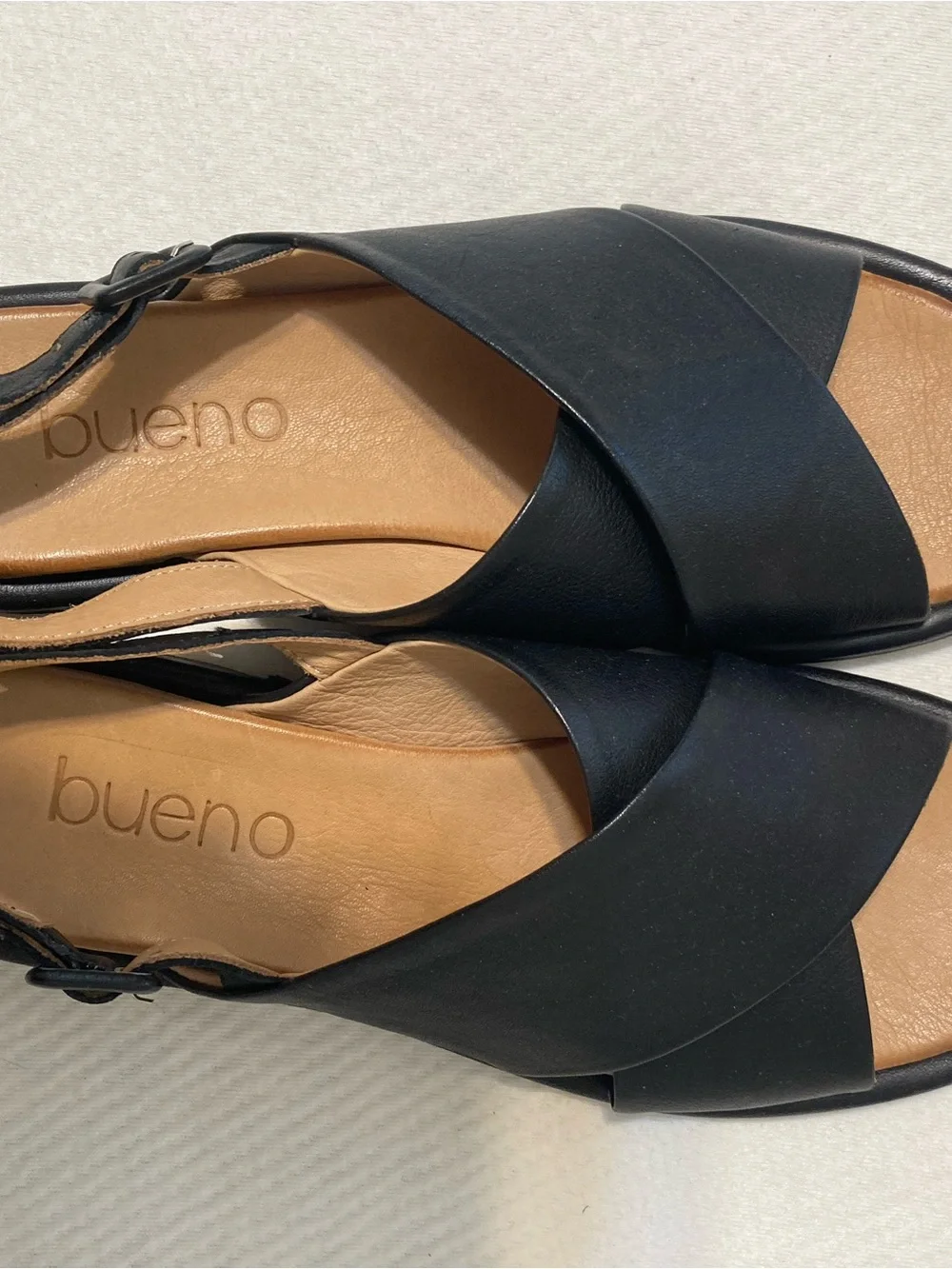Bueno Black Leather Crisscross Slingback Sandals